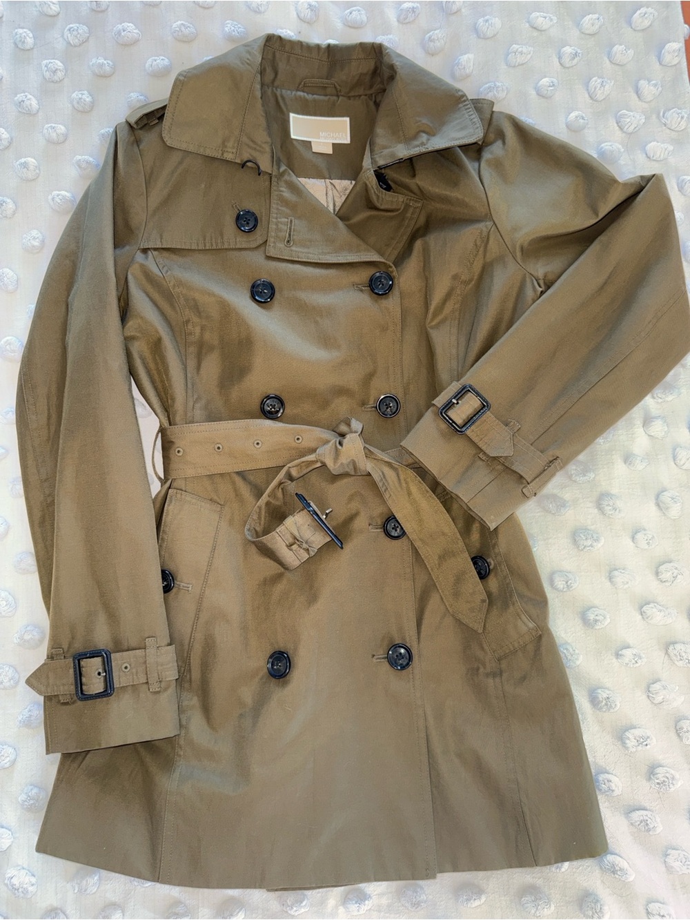 Michael Kors Olive Double-Breasted Belted Trench Coat